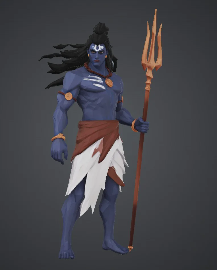 Stylised 3D character model of Shiva holding a trident
