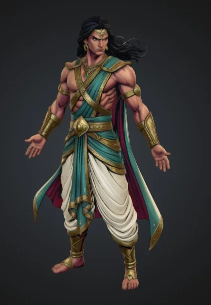 Full-body 3D model of a mythic warrior