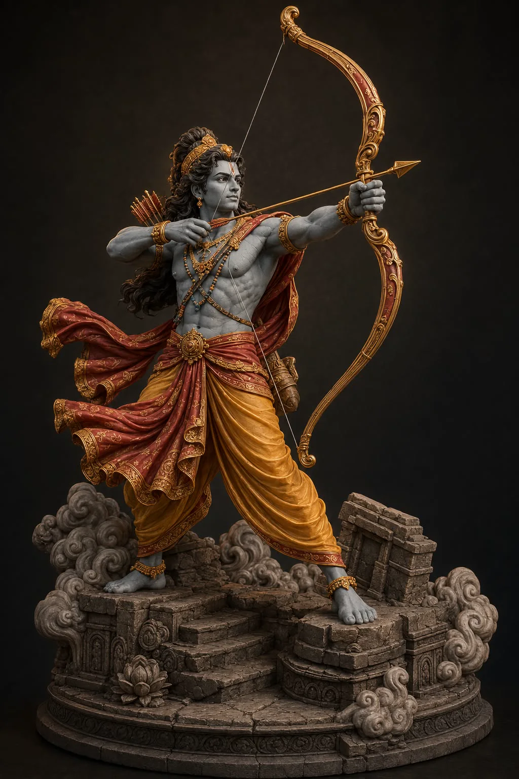 Ornate Rama sculpture concept drawing a bow