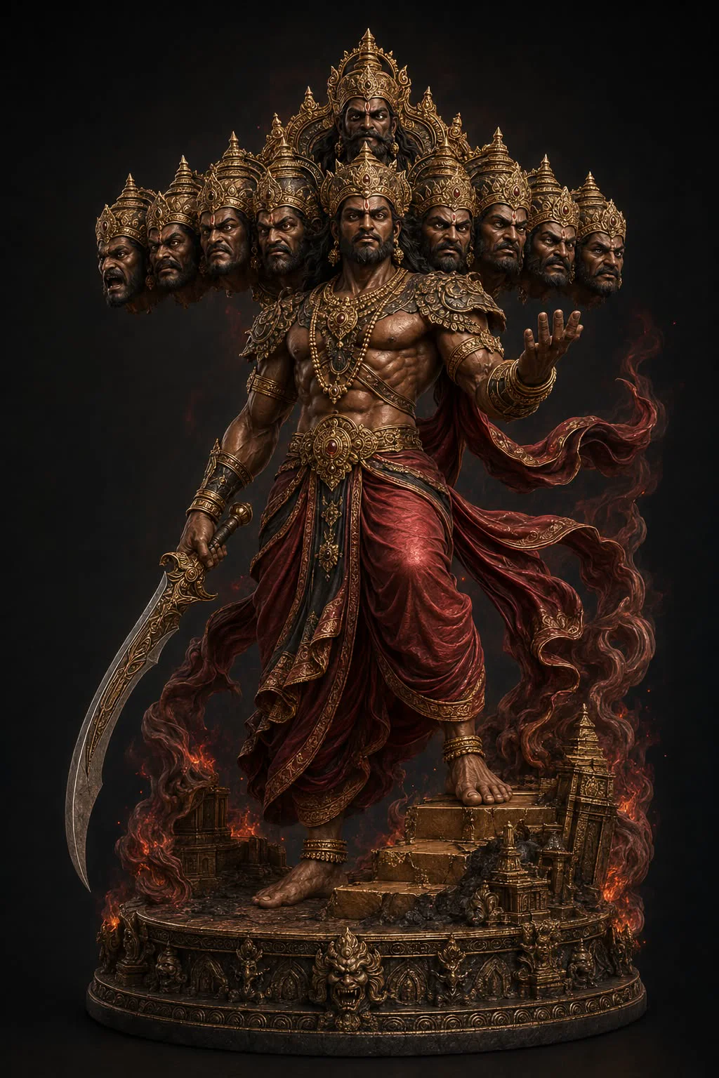 Ornate multi-headed Ravana sculpture concept